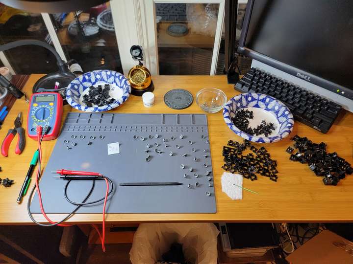 I spent HOURS desoldering every single key switch, cleaning it, and resoldering it to the PCB. It was awful.